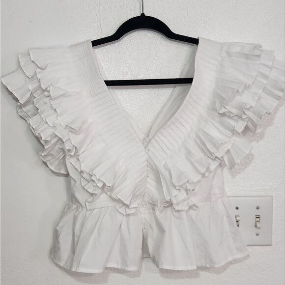 Par Violet V-neck Ruffle Peplum Top in White - Picture 9 of 13